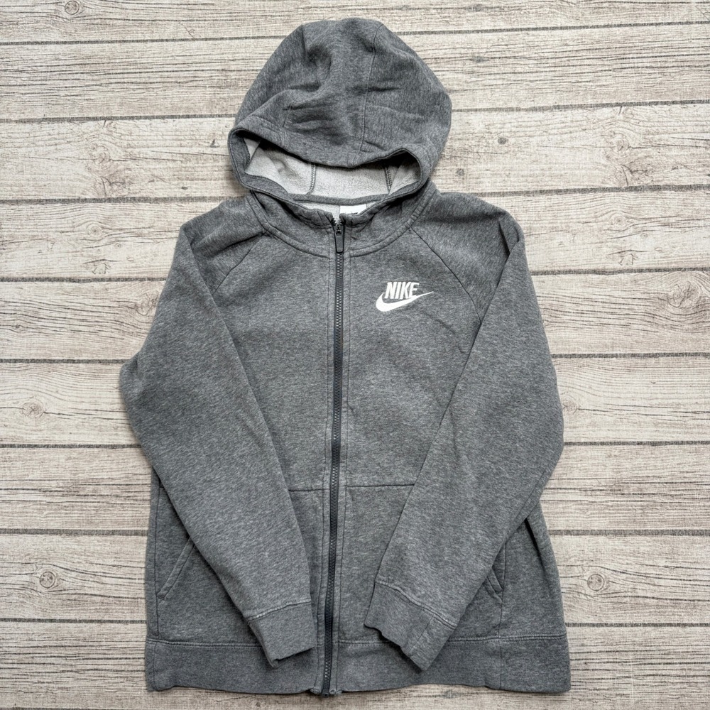 Nike Hoodie Youth XL Gray Swoosh Fleece Lined Long Sleeve Activewear Sweatshirt